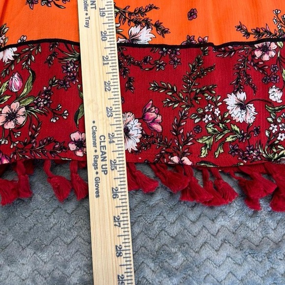 Fever Womens XL Orange Floral Sleeveless Tassel Trim Boho Blouse Top - Picture 4 of 8